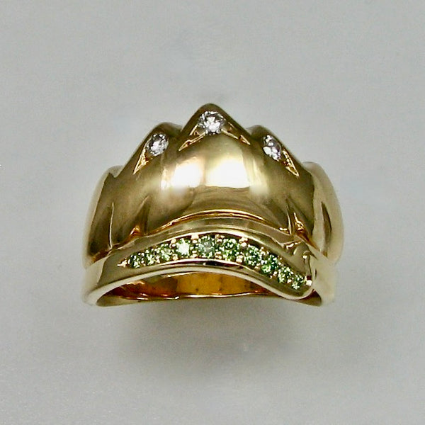 Smooth Mountain Ring with Diamonds
