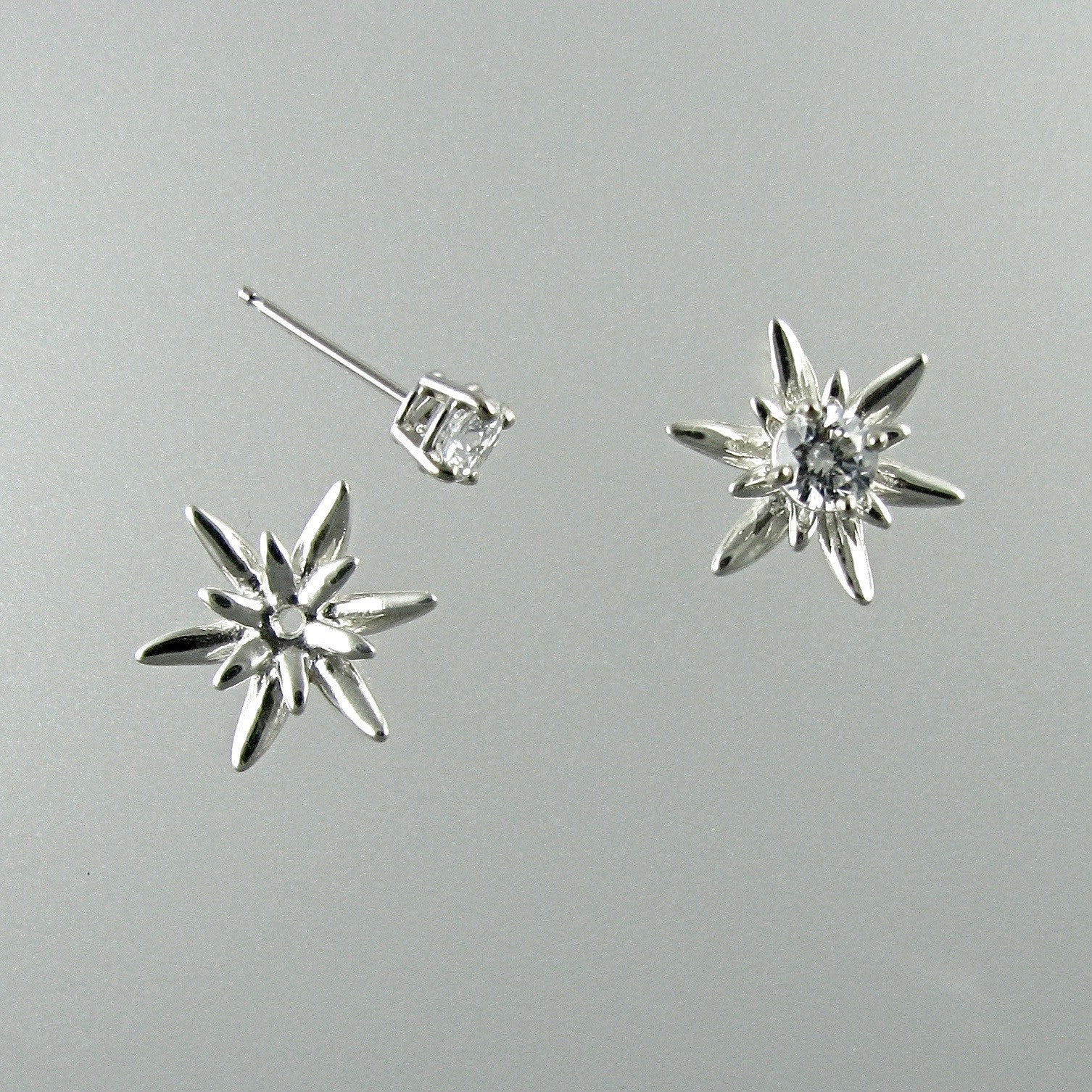 Small Edelweiss Jackets with Diamond in Sterling Silver, Edelweiss Jewelry